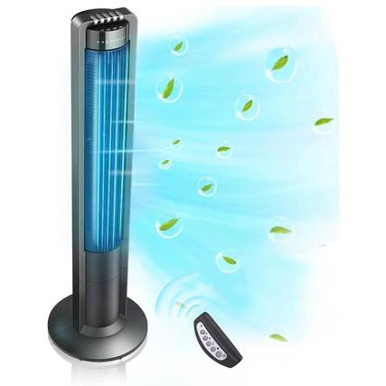 Front. Airvention - 43" Tower Fan, 115° Oscillating, Remote, 7.5H Timer, 28dB Quiet, 3 Speeds/Modes, Black - Black.