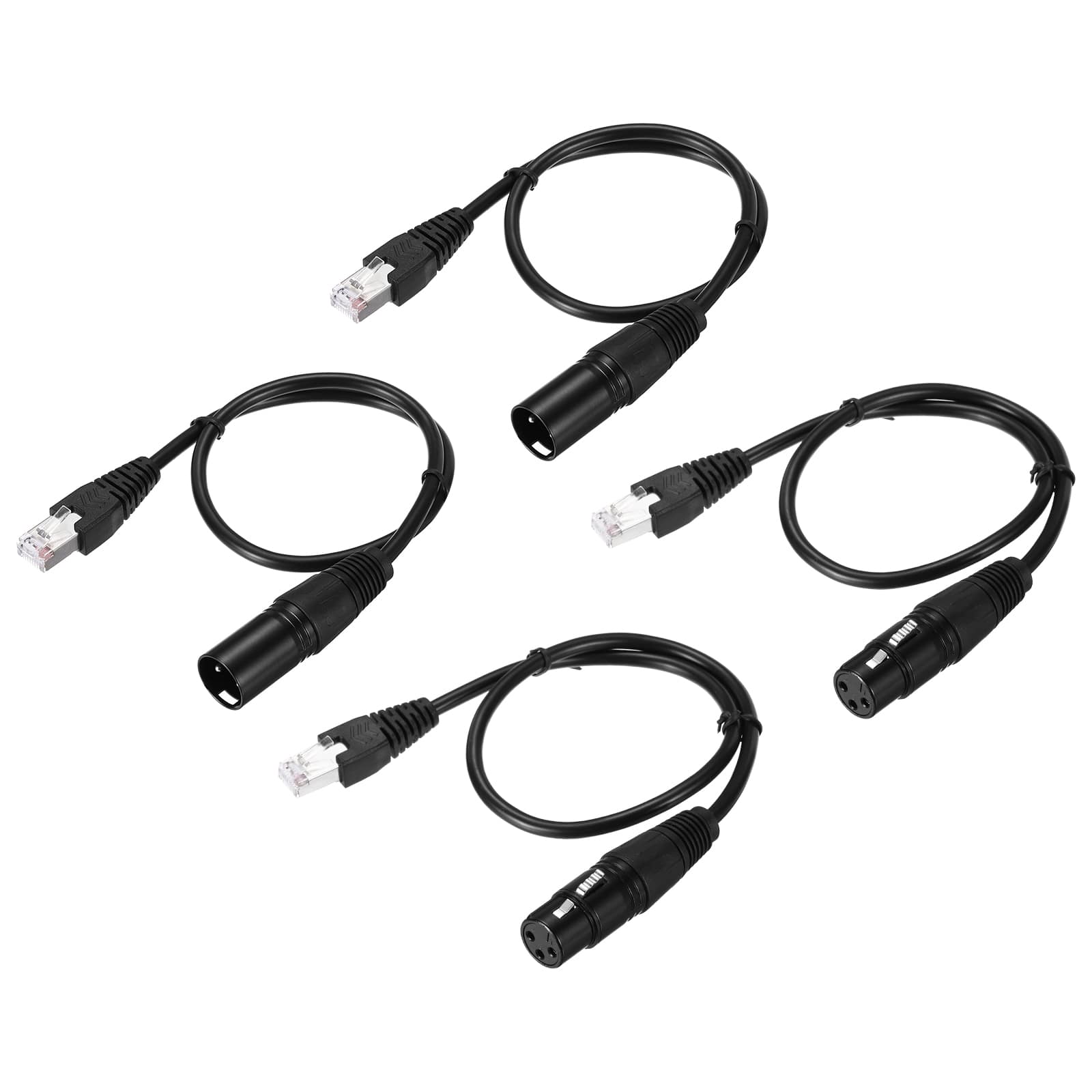 Unique Bargains - 4pcs 3 Pin DMX512 XLR to RJ45 Male Adapter Cable, 1.6ft, for Stage Studio Console Lighting - Black
