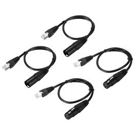 Unique Bargains - 4pcs 3 Pin DMX512 XLR to RJ45 Male Adapter Cable, 1.6ft, for Stage Studio Console Lighting - Black