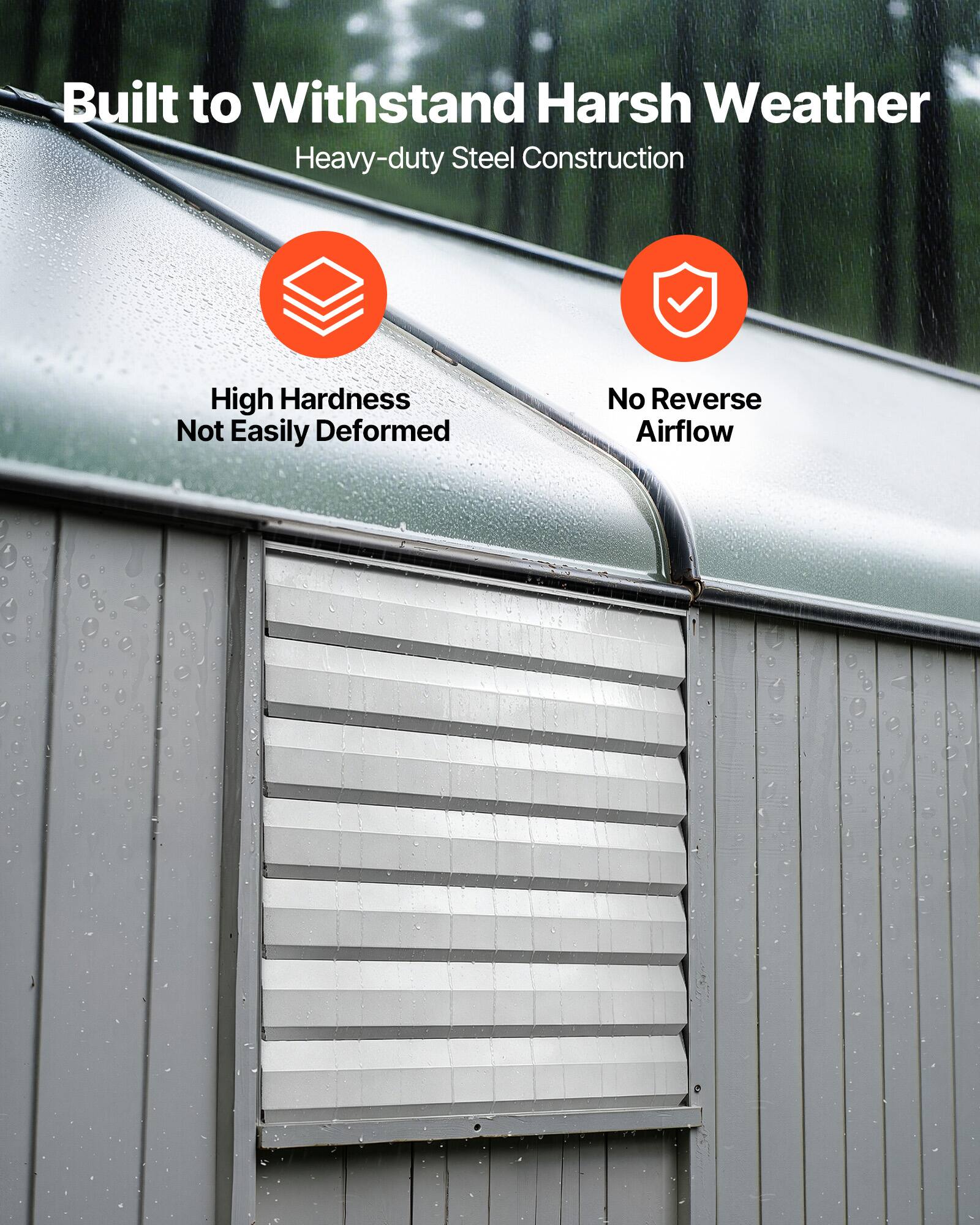 Built to Withstand Harsh Weather  
Heavy-duty Steel Construction  
High Hardness  
Not Easily Deformed  
No Reverse Airflow