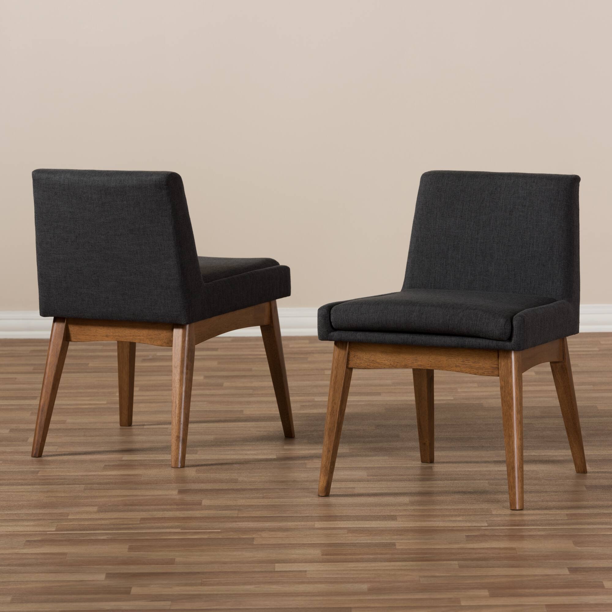 Alt View 2. Baxton Studio - Set of 2 Nexus Mid-Century Modern Walnut Wood Finishing Gravel Fabric Dining Side Chairs - "Gravel" Grey/"Walnut" Brown.