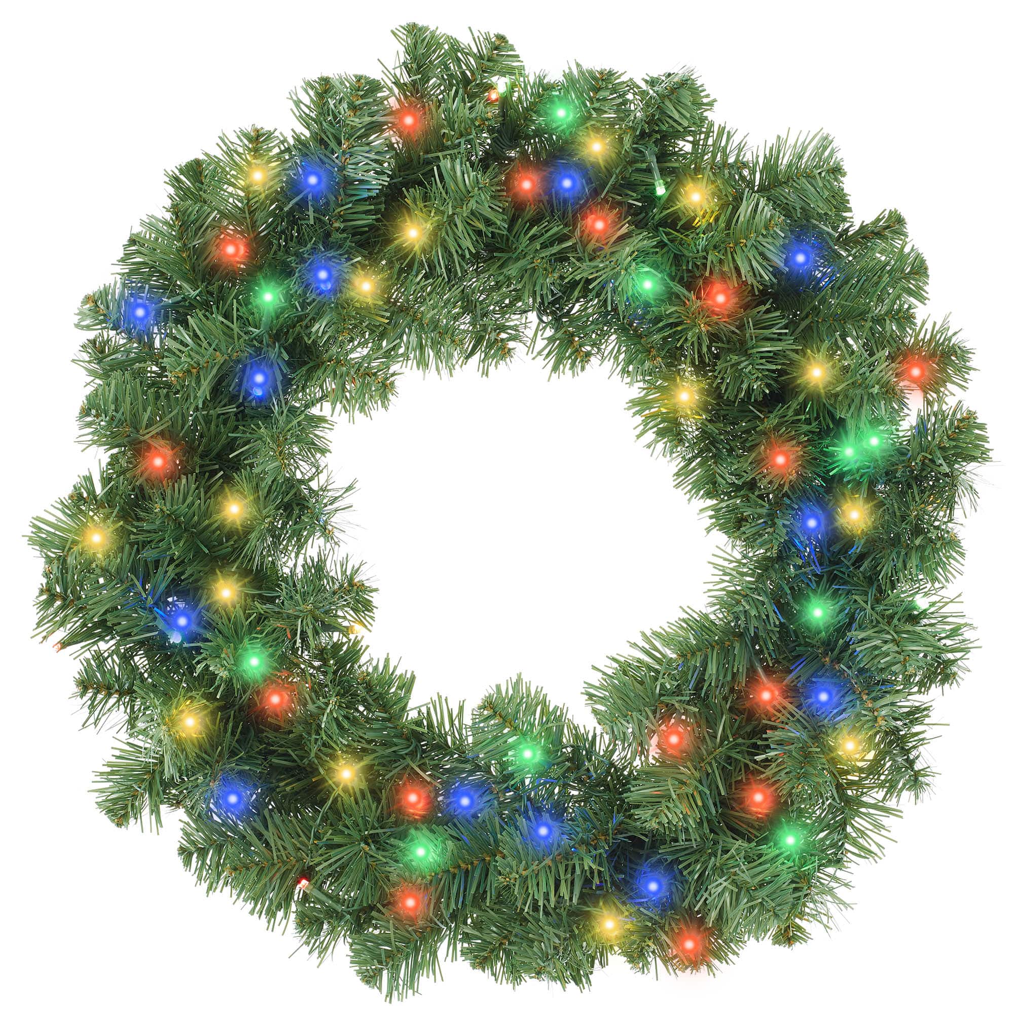Casafield - Green Fir Artificial Holiday Christmas Wreath Holiday Décor - Green Multicolor Lights