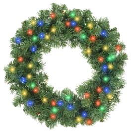 Casafield - Green Fir Artificial Holiday Christmas Wreath Holiday Décor - Green Multicolor Lights