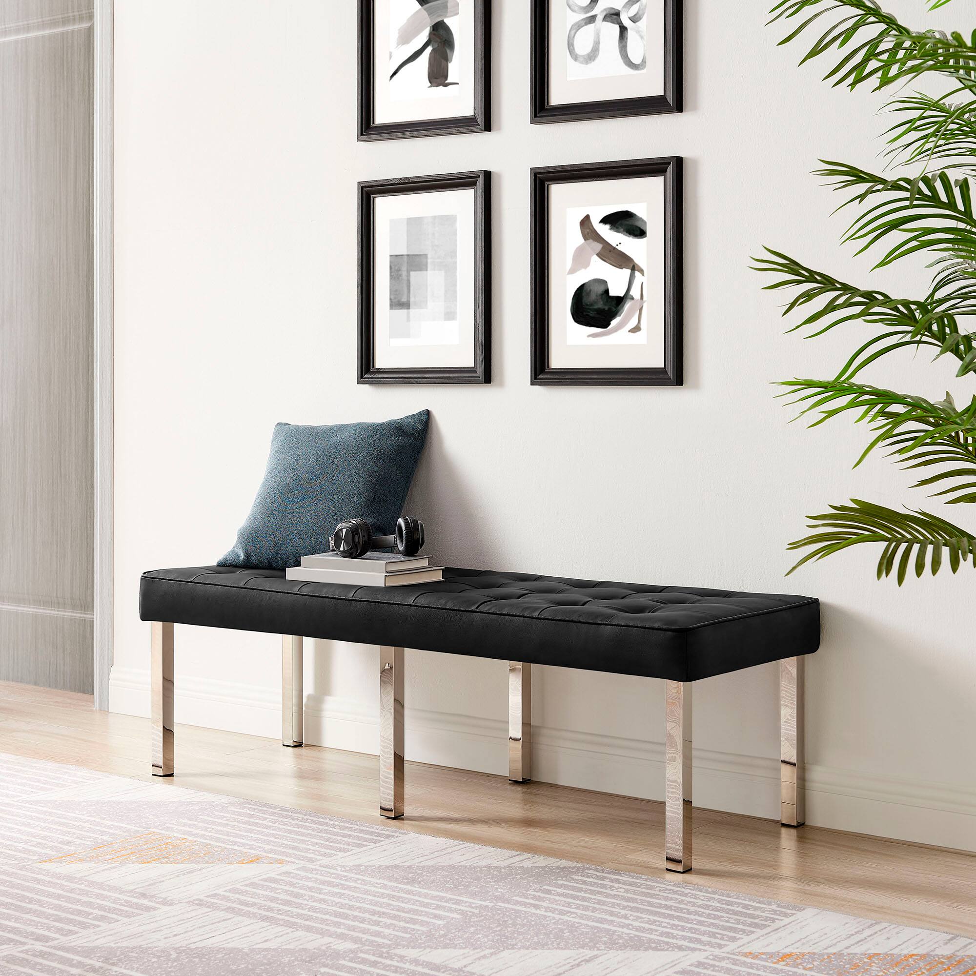 Alt View 1. Modway - Loft Tufted Vegan Leather Bench by Modway - Silver Black.