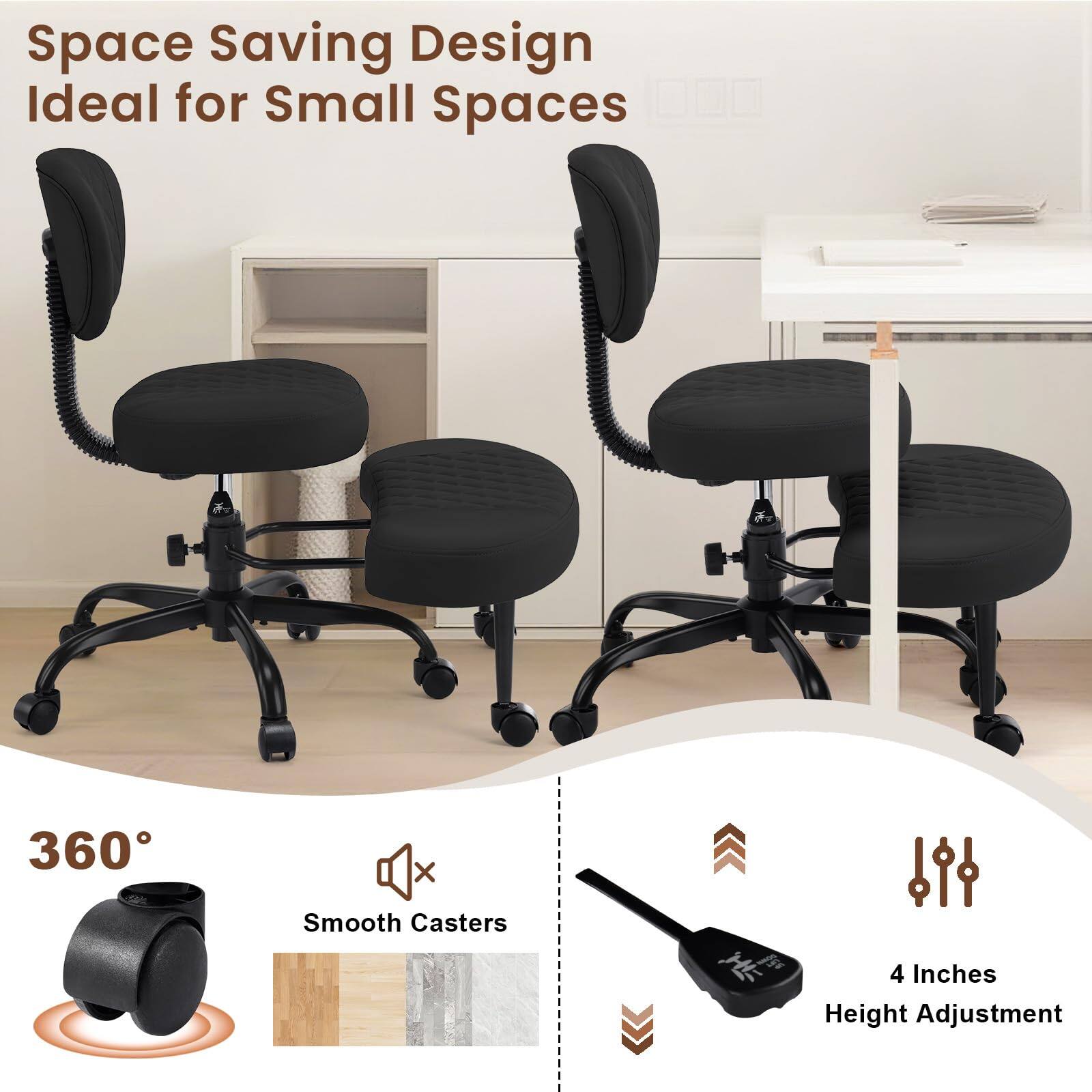 Space Saving Design  
Ideal for Small Spaces  

360° Smooth Casters  

4 Inches Height Adjustment