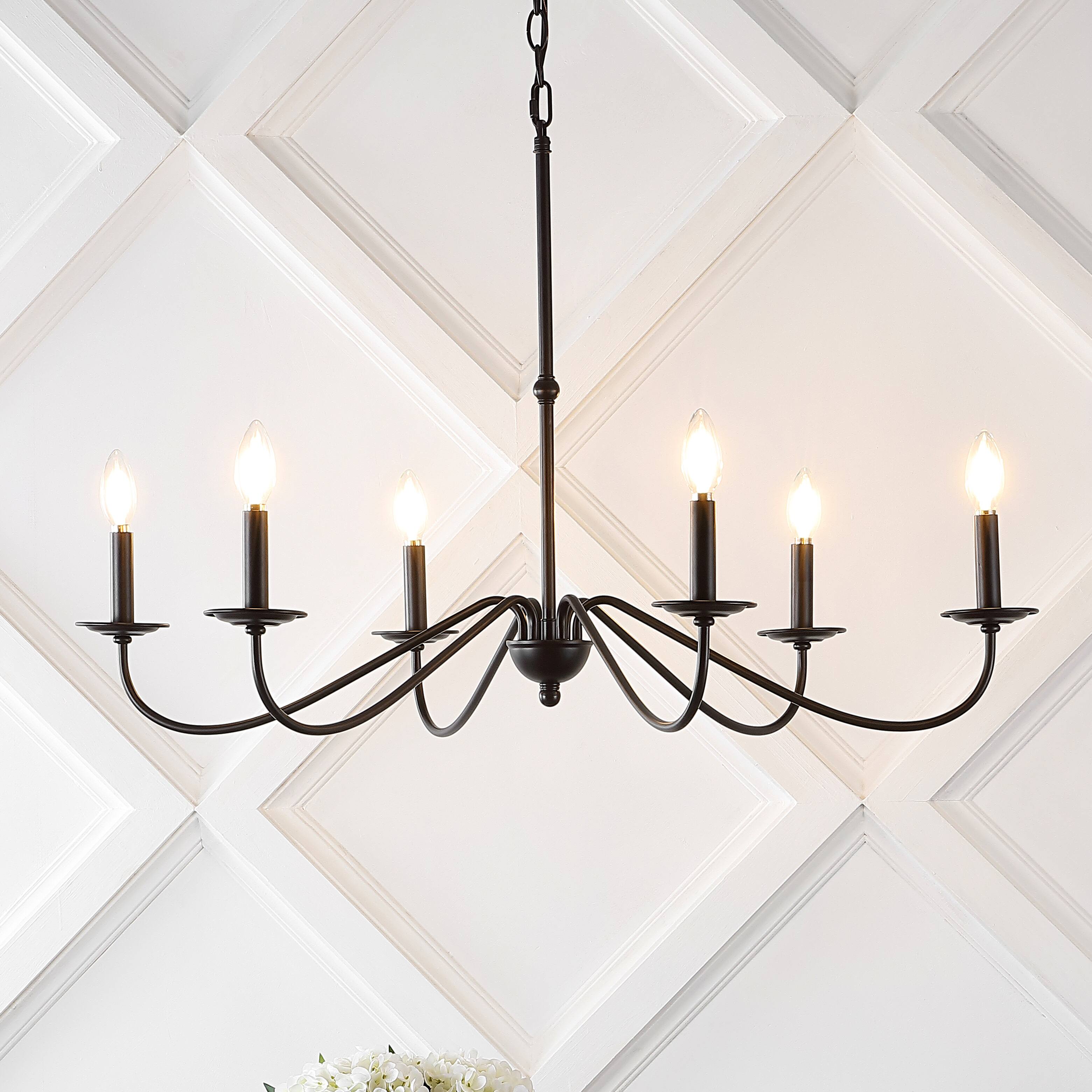 Alt View 1. Jonathan Y - Wicklow 34.75" 6-Light Bohemian Farmhouse Iron LED Chandelier, Oil Rubbed Bronze - Oil Rubbed Bronze.