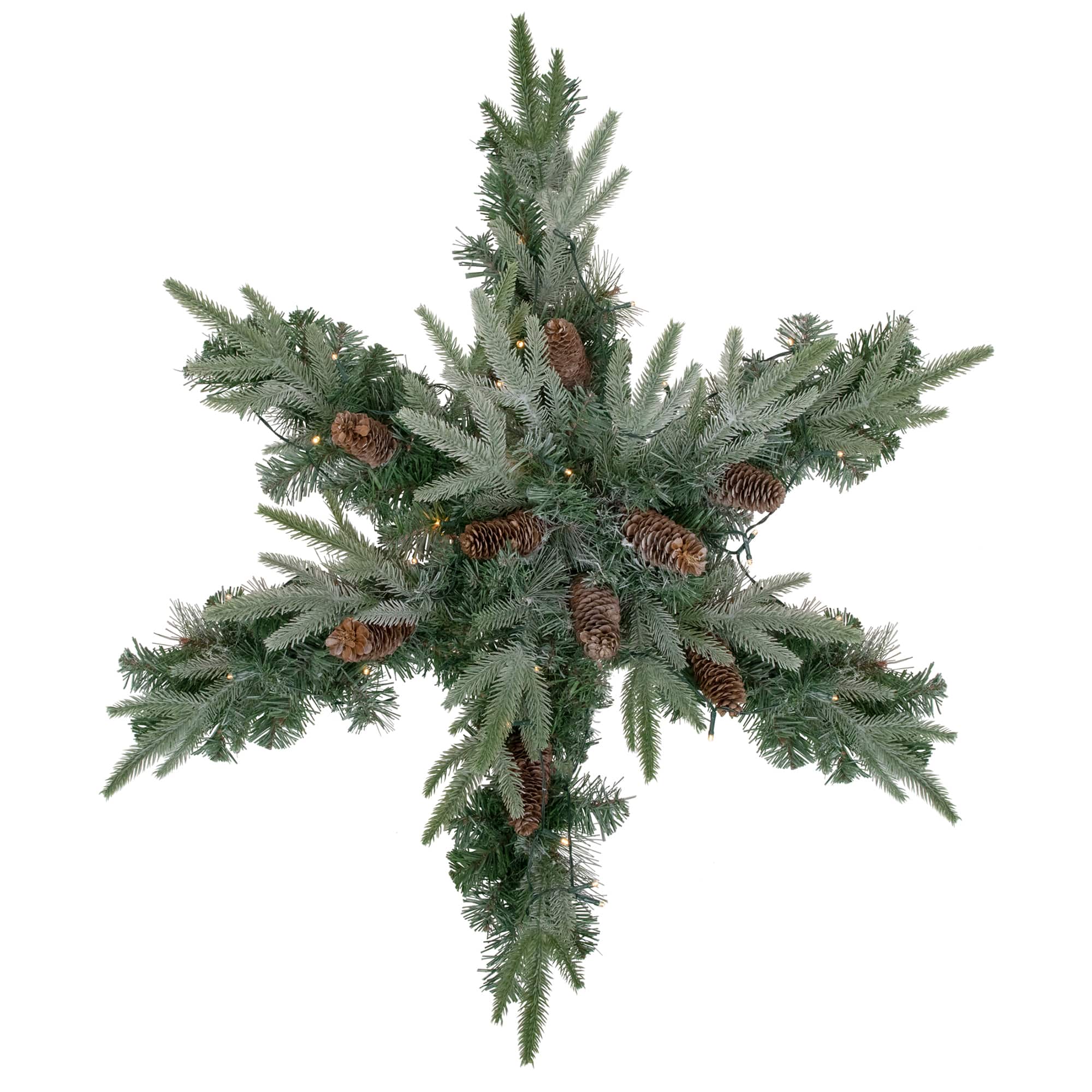 Northlight - Pre-Lit Battery Operated Mixed Pine Christmas Snowflake Wreath - 32" - Warm White LED Lights - Green