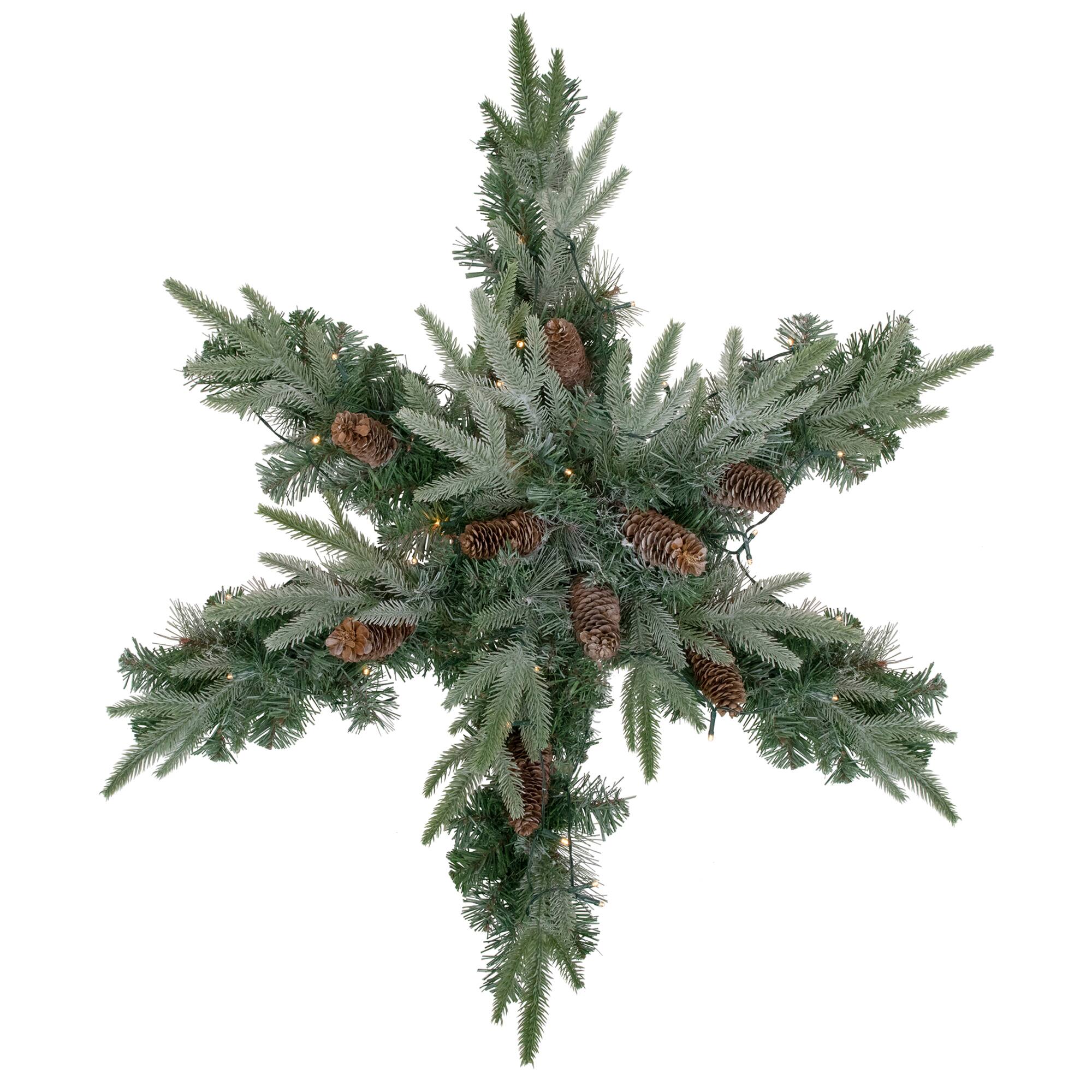 Front. Northlight - Pre-Lit Battery Operated Mixed Pine Christmas Snowflake Wreath - 32" - Warm White LED Lights - Green.