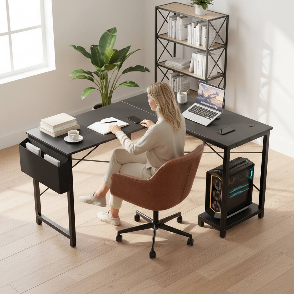 Alt View 5. AOITUN - 50 Inch L-Shaped Home Office Desk, Corner Computer Desk for Gaming PC with Storage for Daily Use - Black.