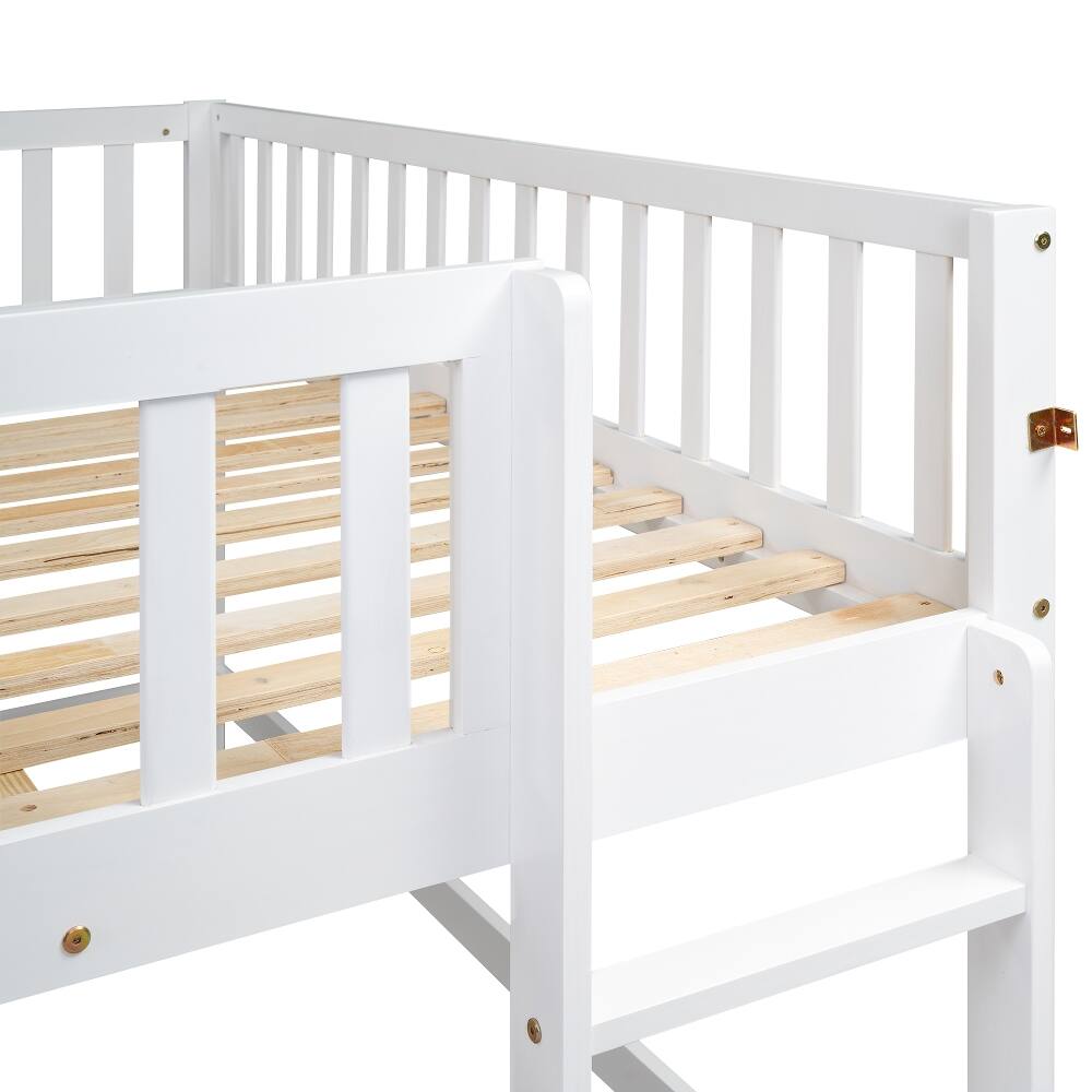 Alt View 8. Loheer - Loheer Full Size Low Loft Bed with Slide and Ladder White - White.