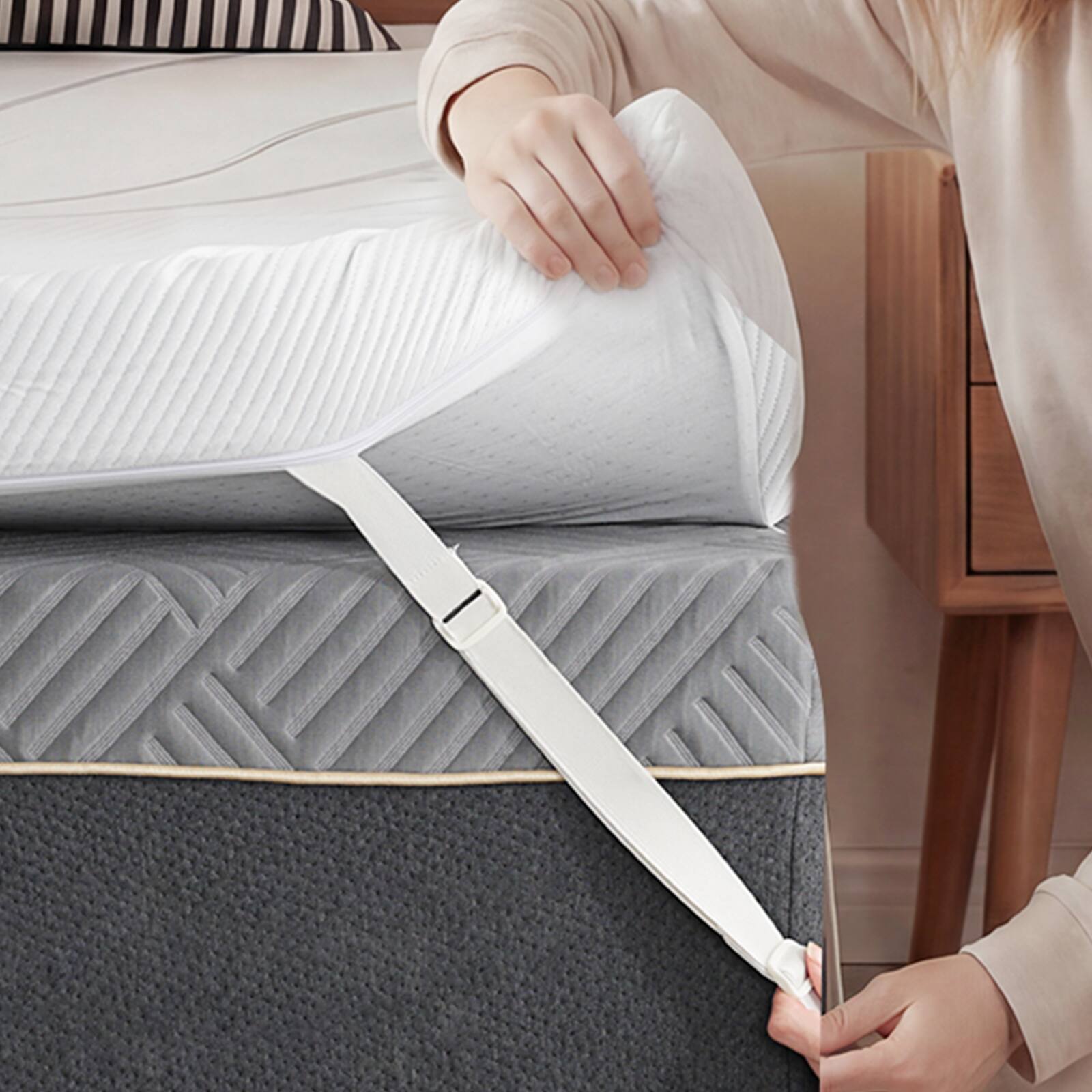 Alt View 6. Dyonery - Dyonery 3" Memory Foam Support Mattress Topper , Ventilated High Density Pad for Back Pain, with Removable Soft Cover - White.