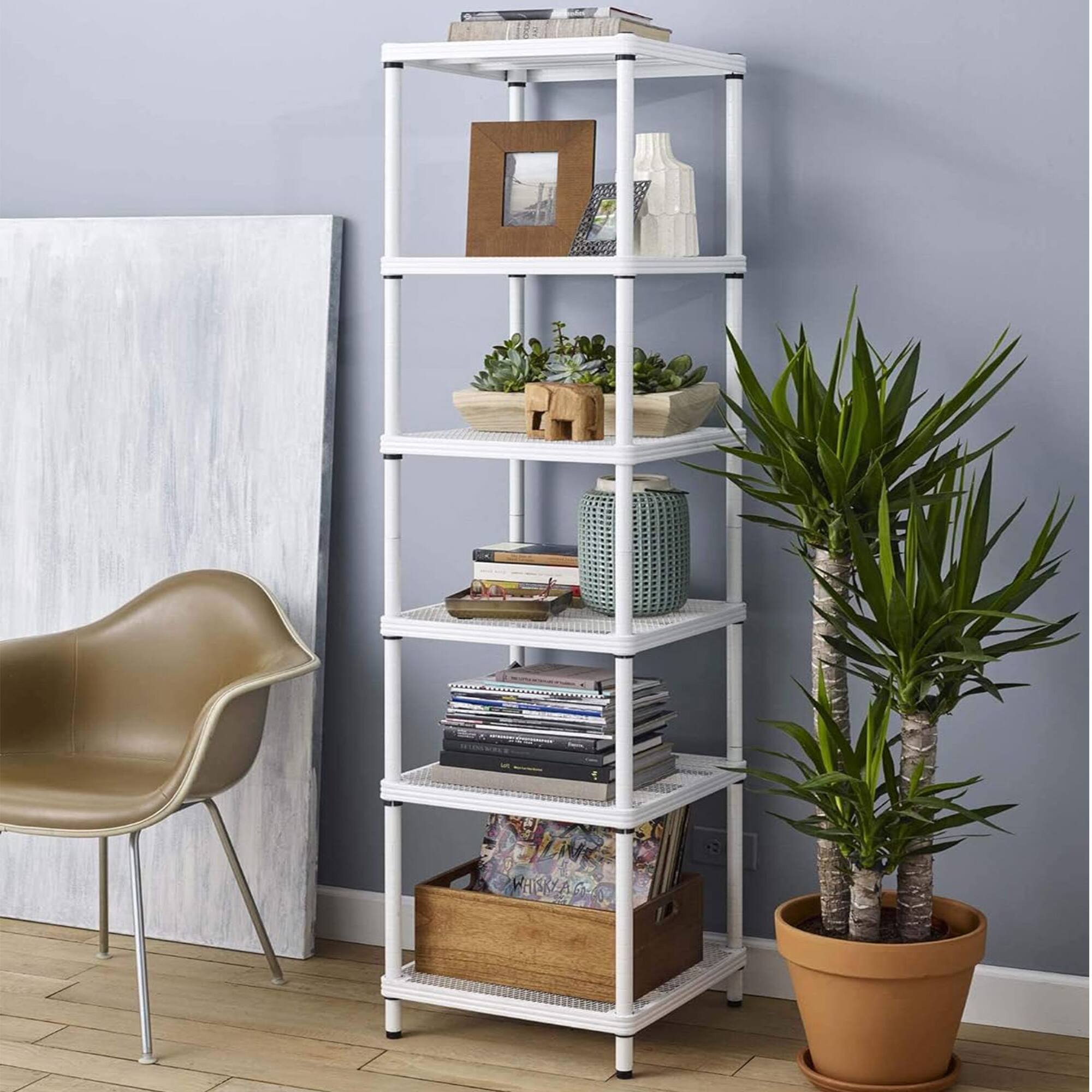 Alt View 2. Design Ideas - Design Ideas MeshWorks 6 Tier Tower Metal Storage Shelving Unit Rack, White - White.