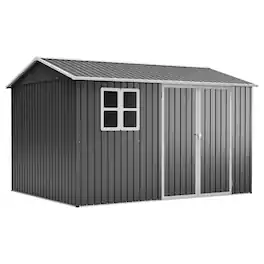 Mondawe - 10 x 8 ft Steel Storage Shed with Window Lockable Doors and Sloped Roof - Gray