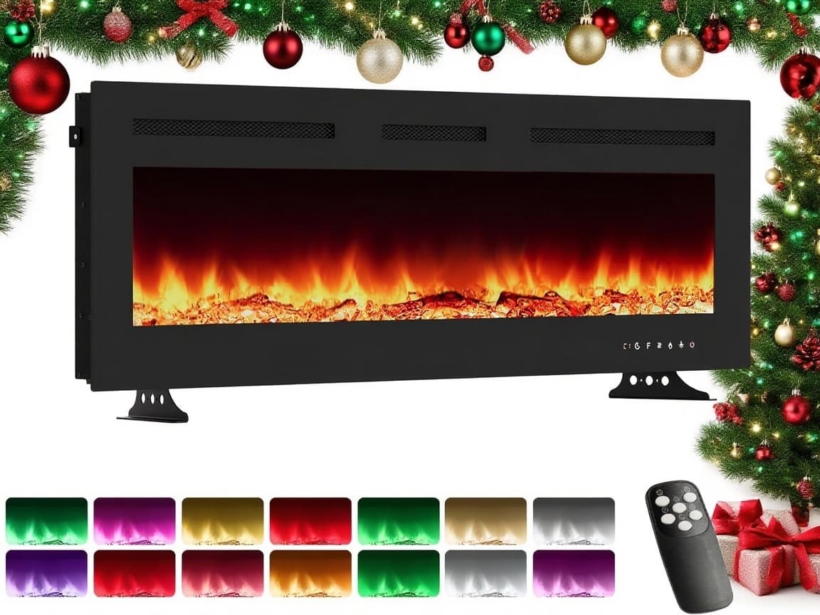 Acekool - 50" Wall Mount Electric Fireplace, Touch Screen and Remote Control, 12 Flame Colors