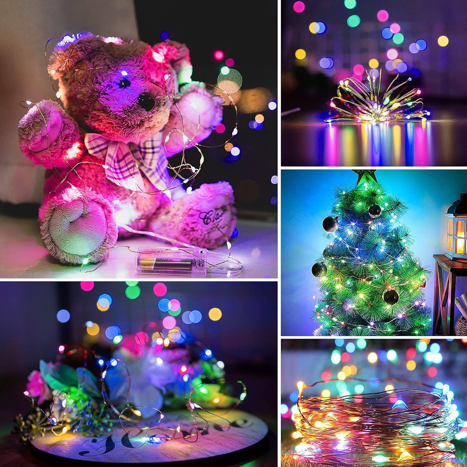 Alt View 1. THIRSTY TURTLE - 6-Pack 30-LED Multicolor Fairy Lights, Battery Remote Timer, Silver Wire.