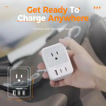2 Pack USB Wall Charger Surge Protector – 5 Outlet Extender + 4 USB Ports (1 USB-C), 1800J, 3-Sided Design, For Home, Office, Travel