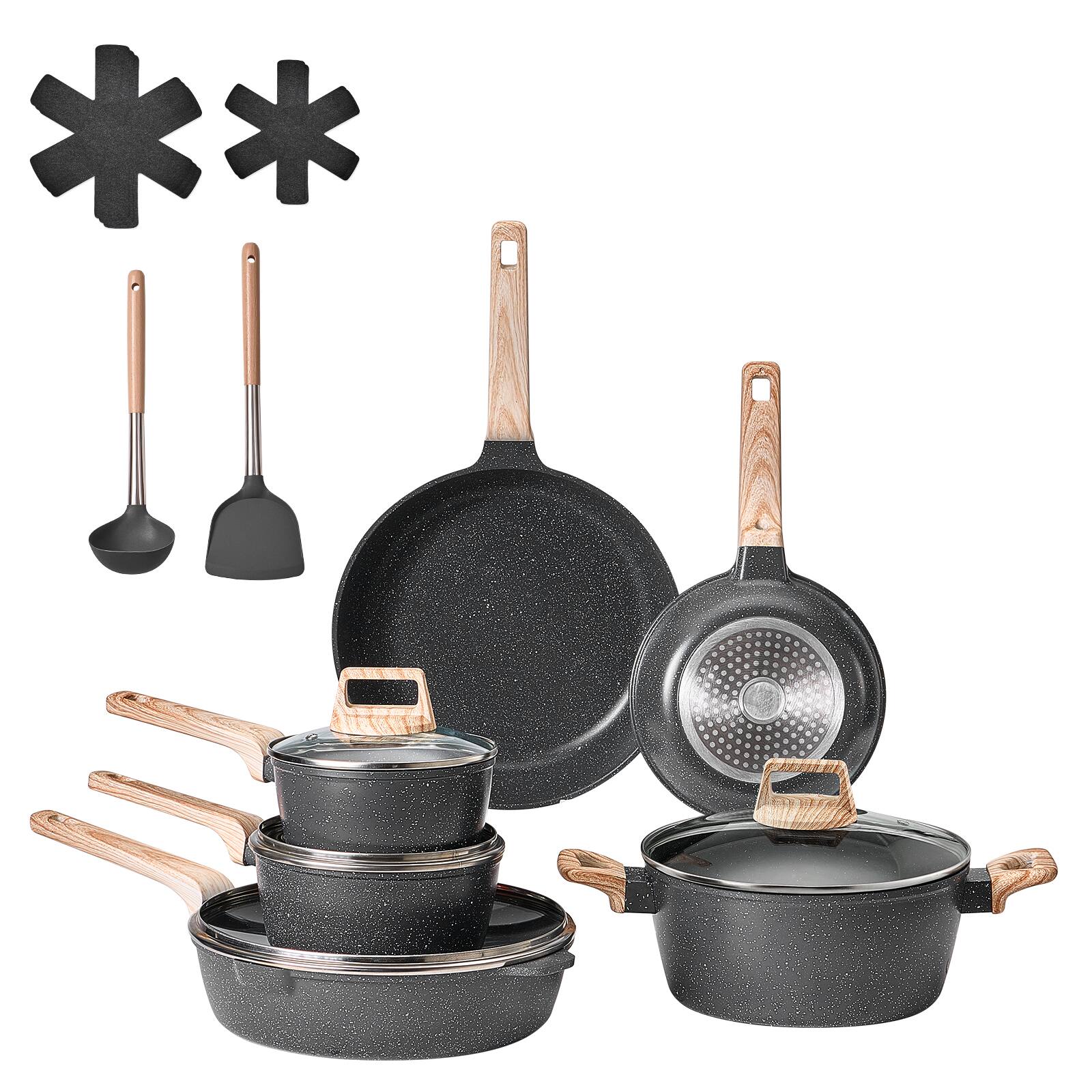 Alt View 5. VEVOR - 17 Piece Pots and Pans Set Nonstick, Granite Cookware Set, Induction Cookwares, Kitchen RV Cooking Sets with Frying - Black.