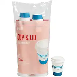 Perk - Paper Cup & Lid Combo, 12 Oz., 50/Pack - White/Blue