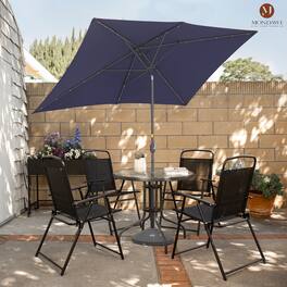 Mondawe - 10' x 6'5ft Patio Umbrella 26 Solar LED Lights Rectangular Market Umbrella - Navy Blue