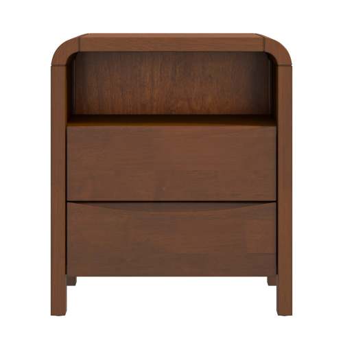 Back. LUCKY ONE - 23.6" Assembled Mid Century Nightstand 2-Drawer Solid Wood Bedside Table - Brown.