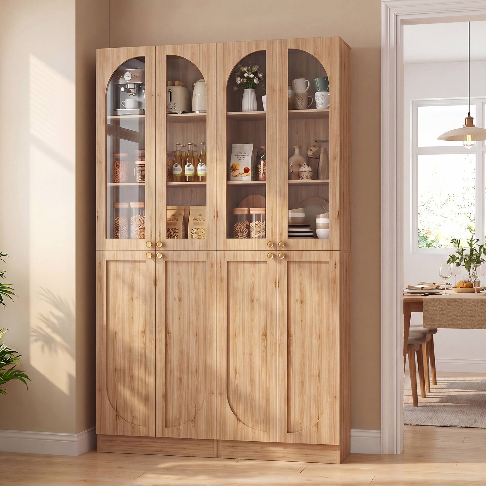 Alt View 3. Aheaplus - 47.2'' Wide 6-Tier Bathroom Storage Cabinet, Set of 2, with 8 Doors and Adjustable Shelves - Nature Oak.