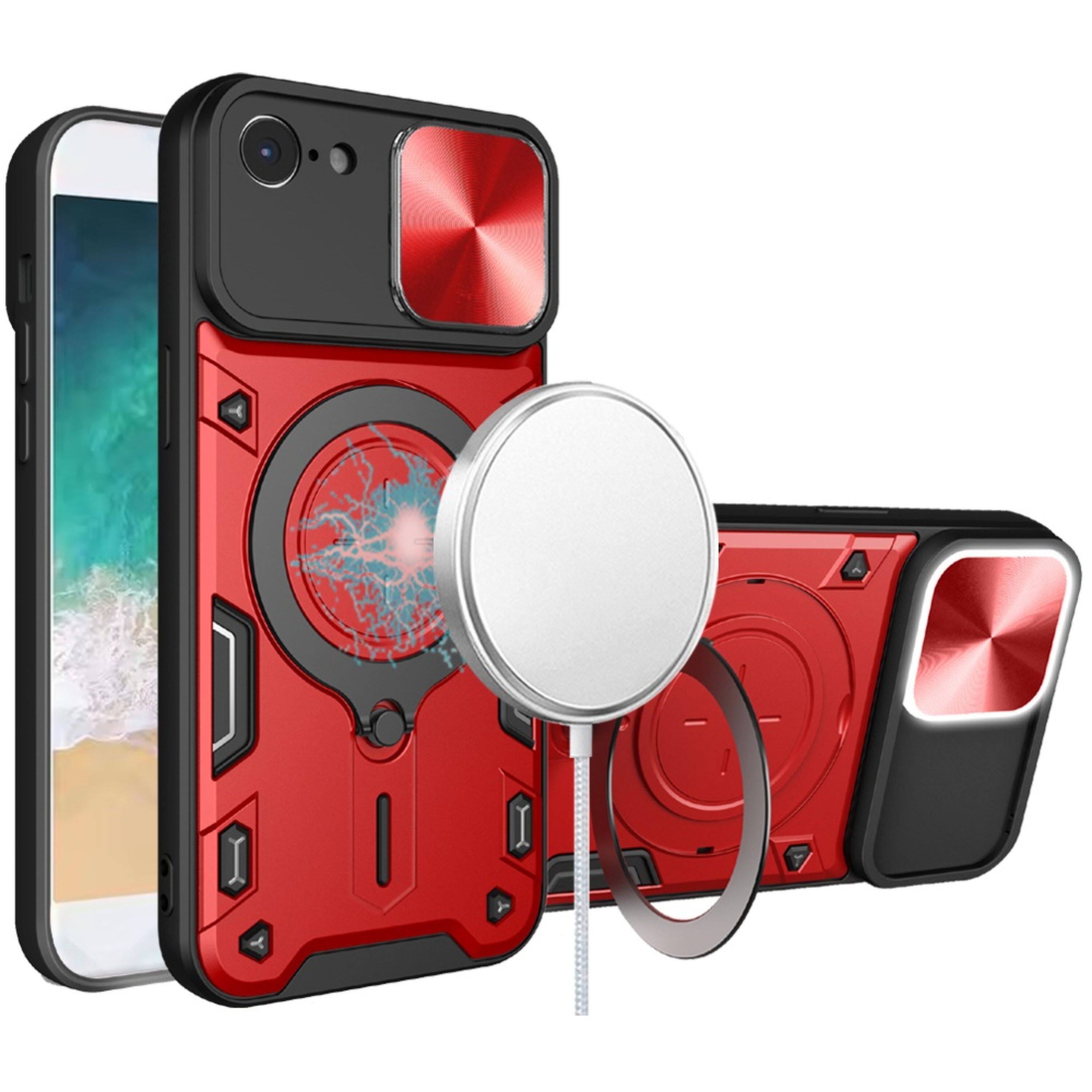 Kitcheniva - Hybrid Magnetic Circle Camera Lens Protection Phone Case With Tempered Glass For iPhone 16e/17e - Red