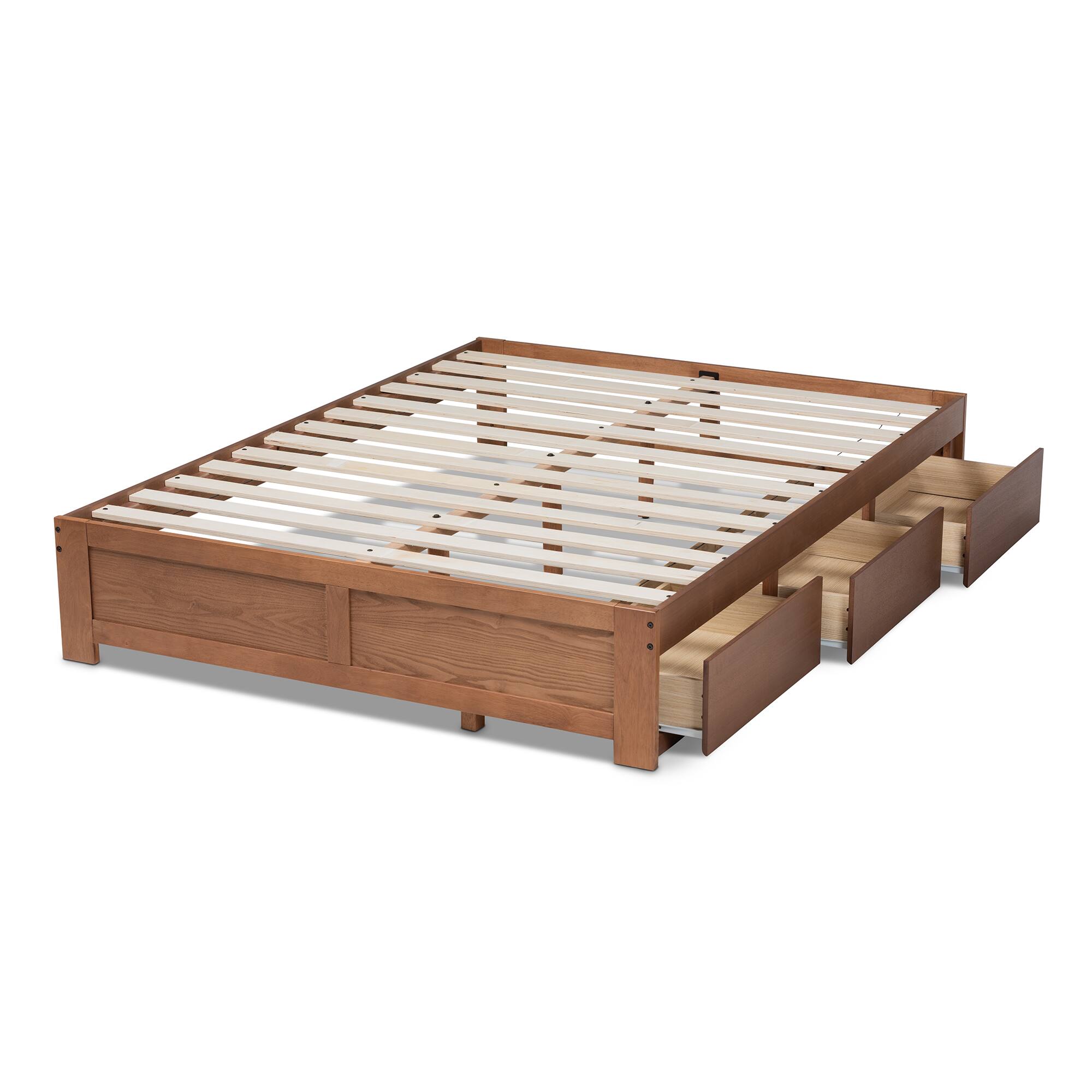 Alt View 1. Baxton Studio - Wren Modern and Contemporary Walnut Finished 3-Drawer Queen Size Platform Storage Bed Frame - Walnut.