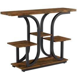 PULUZ - 42.5 inch Modern Console Table, 3-Tier Narrow Entryway Table with Open Storage Shelves for Entryway - Rustic Brown