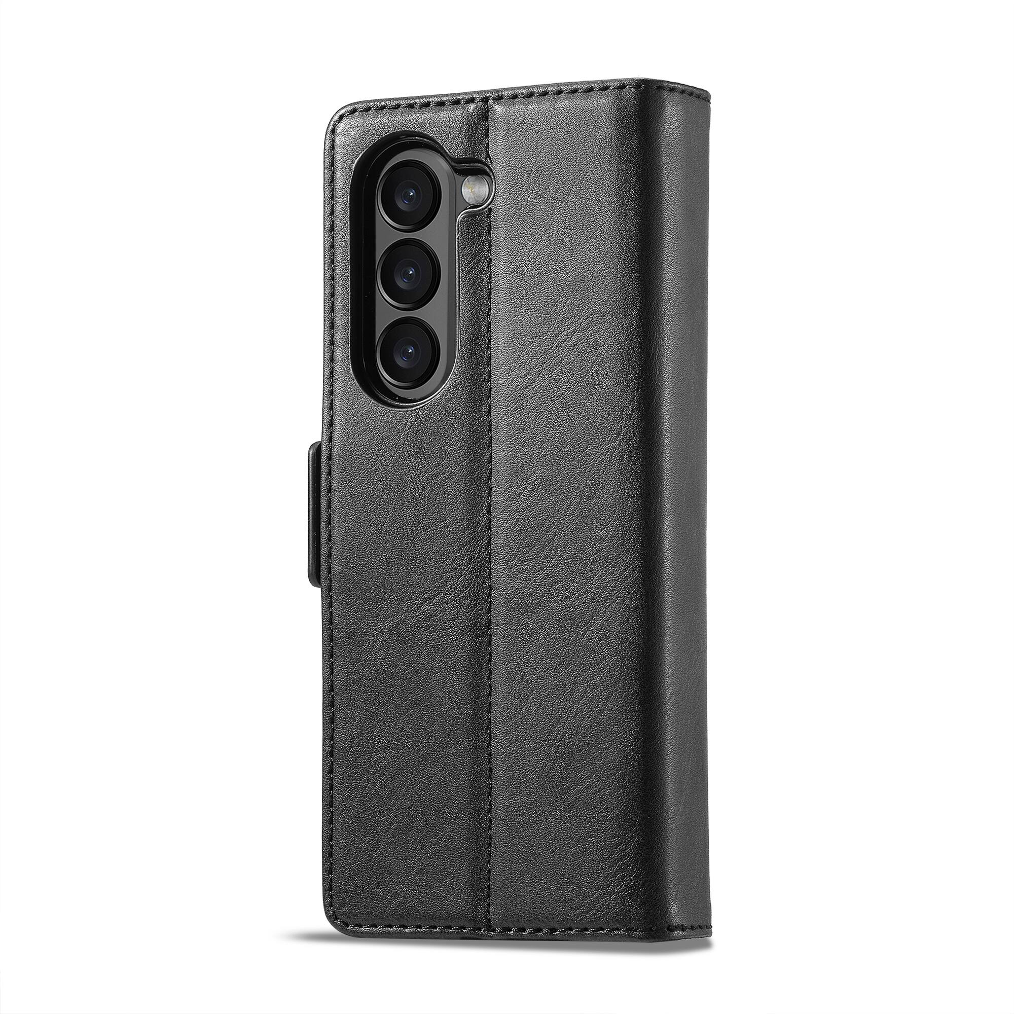 Alt View 2. Dteck - Wallet Case for Samsung Galaxy Z Fold 7, Magnetic PU Leather RFID Blocking Card Slots Kickstand Shockproof Cover - Black.