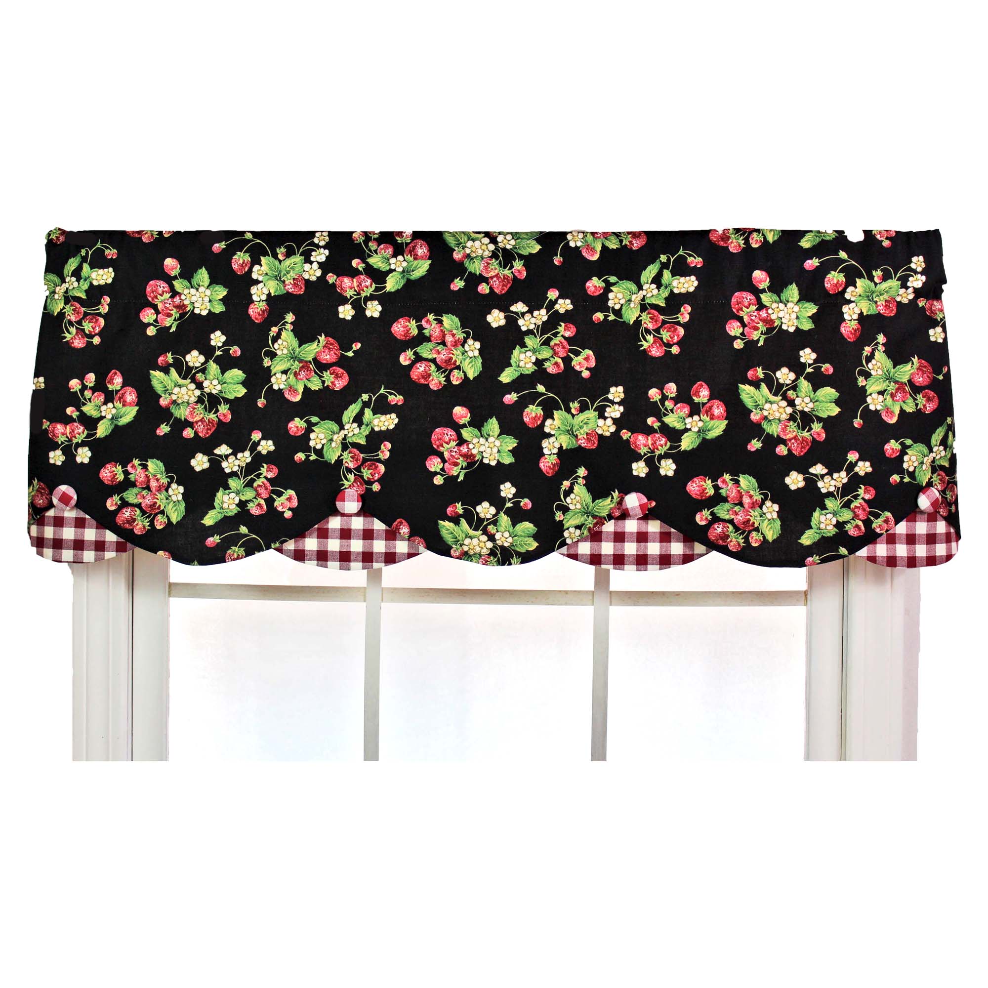 Angle. RLF Home - RLF Home Strawberry Style Fields Petticoat 3" Rod Pocket Valance 50" x 15" Black - Black.