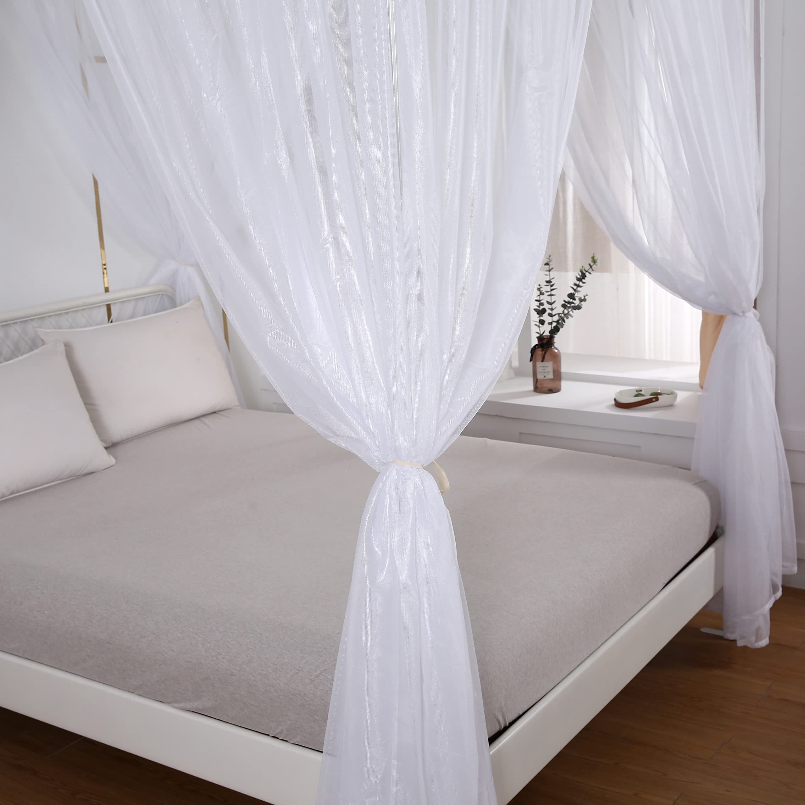 Alt View 6. PO3TICJUNKI3 - Princess Bed Curtains Set Sheer Curtain For Full Drapes 8 Panels Canopies With Light Room Decortwin - Sage Green-Full/Queen.