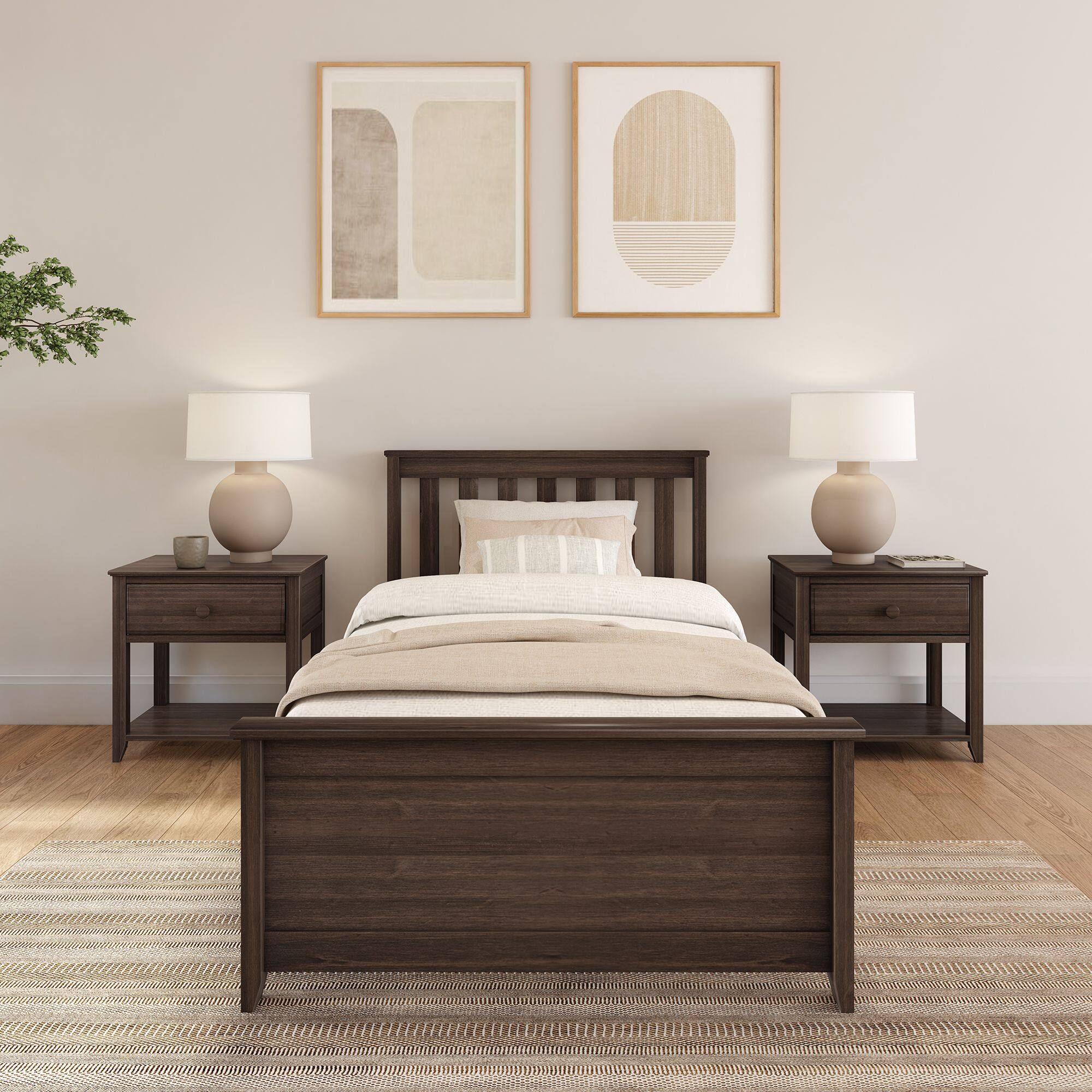 Alt View 1. Plank+Beam - Classic Twin-Size Platform Bed, Walnut - Walnut.