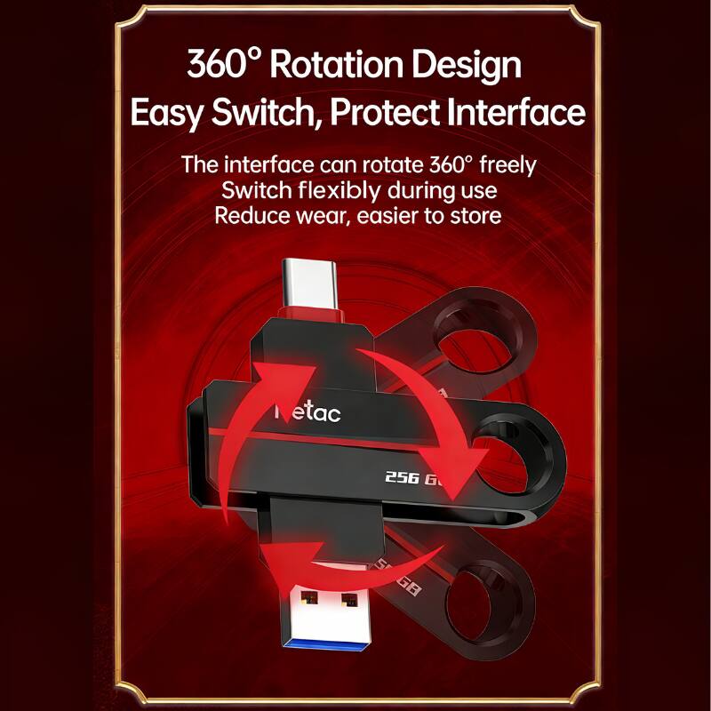 360° Rotation Design  
Easy Switch, Protect Interface  

The interface can rotate 360° freely  
Switch flexibly during use  
Reduce wear, easier to store  

Ietac  
1 256 G 5 G8