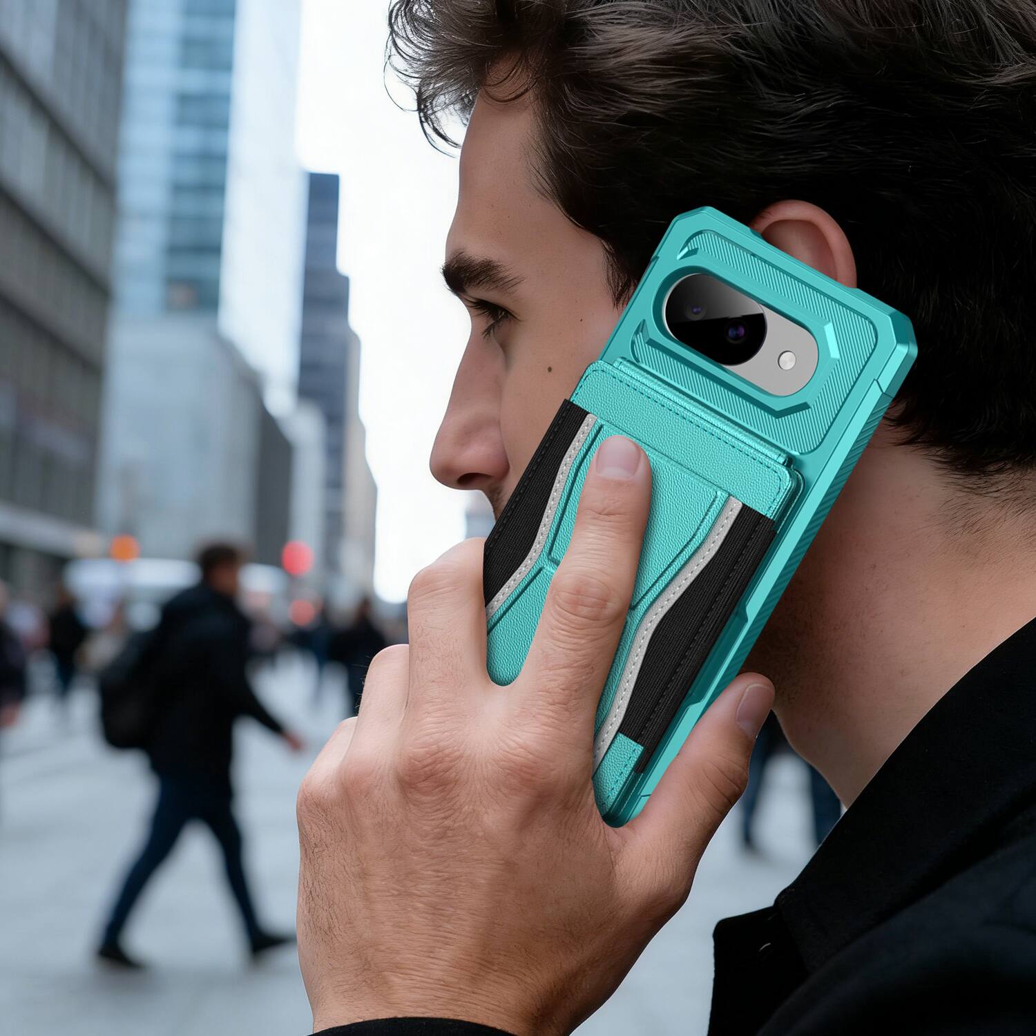 Alt View 3. Dteck - Rugged Wallet Case for Google Pixel 10a, Shockproof Protective Cover with Elastic Card Holder and Kickstand - Green.