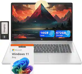 HP - 17.3" FHD IPS Business Laptop, AMD Ryzen 5 7430U, 16GB RAM, 512GB SSD,Win 11 Pro,160GB Docking Station - Silver