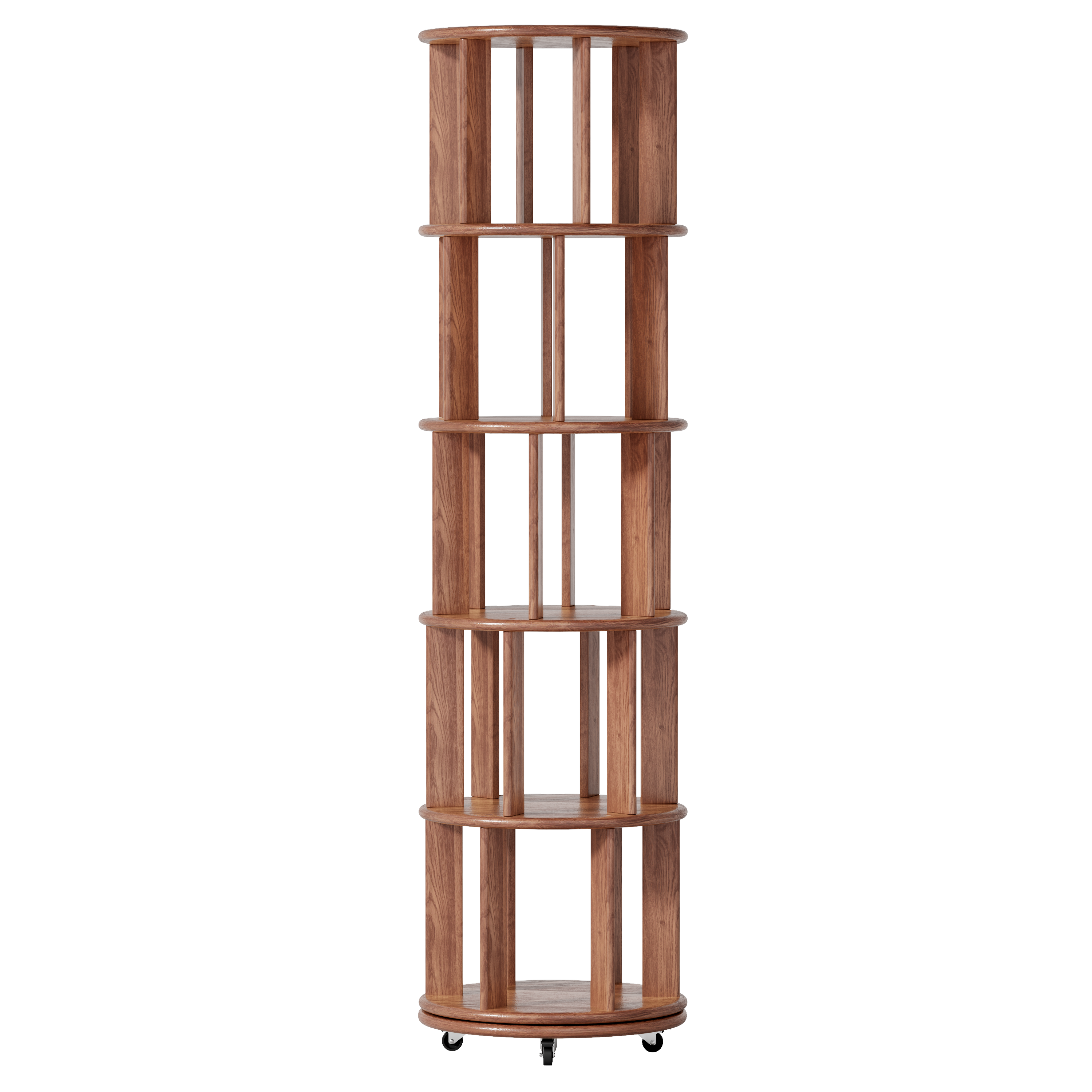 Front. TinyHomie - 100 percent Solid Wood Rotating Bookshelf on Wheels 5 Tier Round Revolving Bookcase 360° Spinning Book Shelf Tower - Walnut.