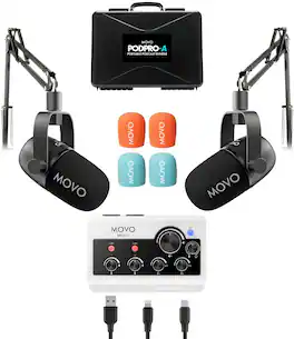 MOVO - Portable Podcast Equipment Bundle for iPhone/Android Phones- Podcast Kit with Audio Interface, 2 CastMic Dynamic
