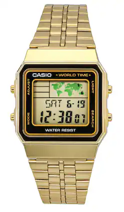 Casio - Digital World Time A500WGA-1DF Mens Watch Alarm Backlight Timer Stopwatch Stainless Steel - Gold