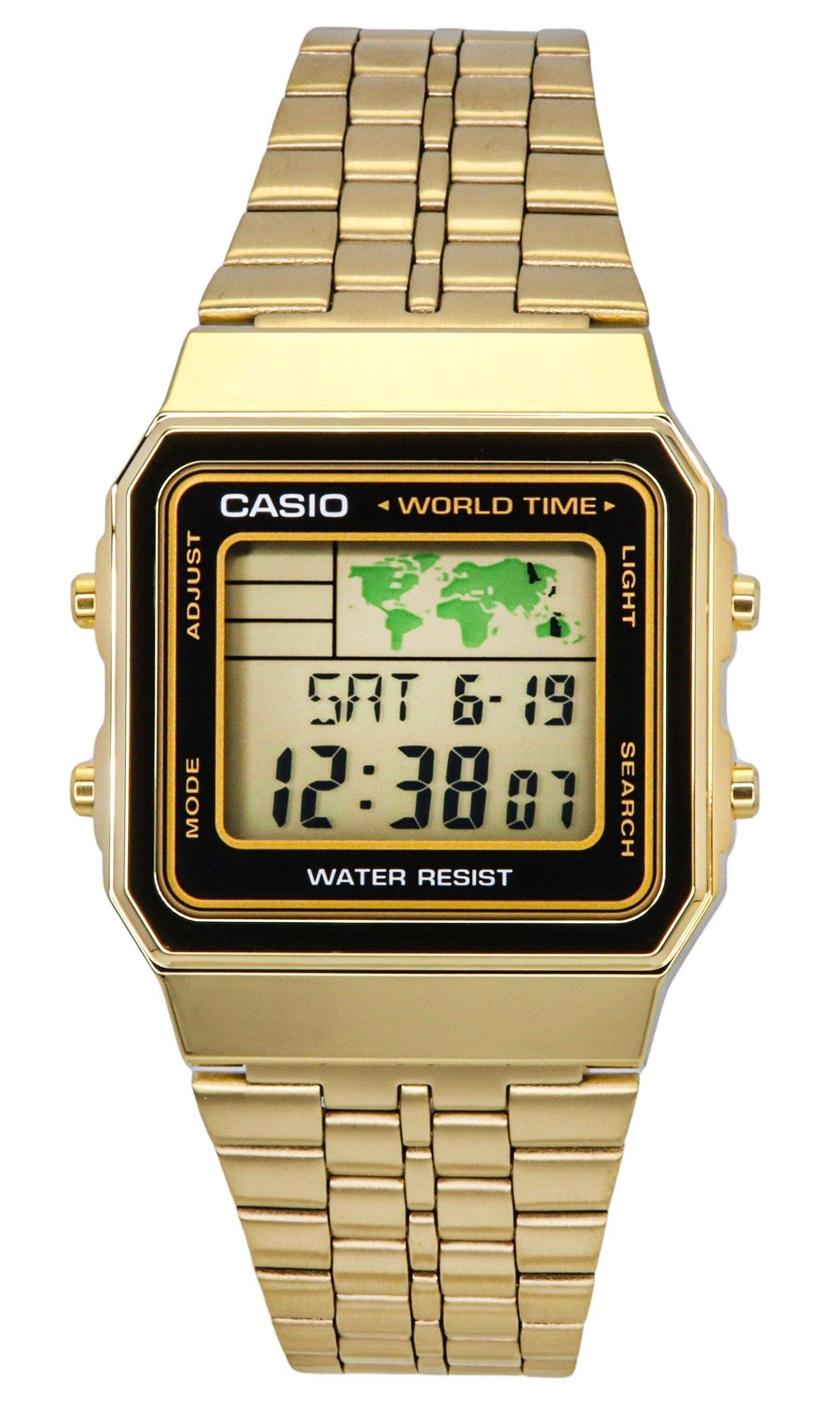 Casio - Digital World Time A500WGA-1DF Mens Watch Alarm Backlight Timer Stopwatch Stainless Steel - Gold