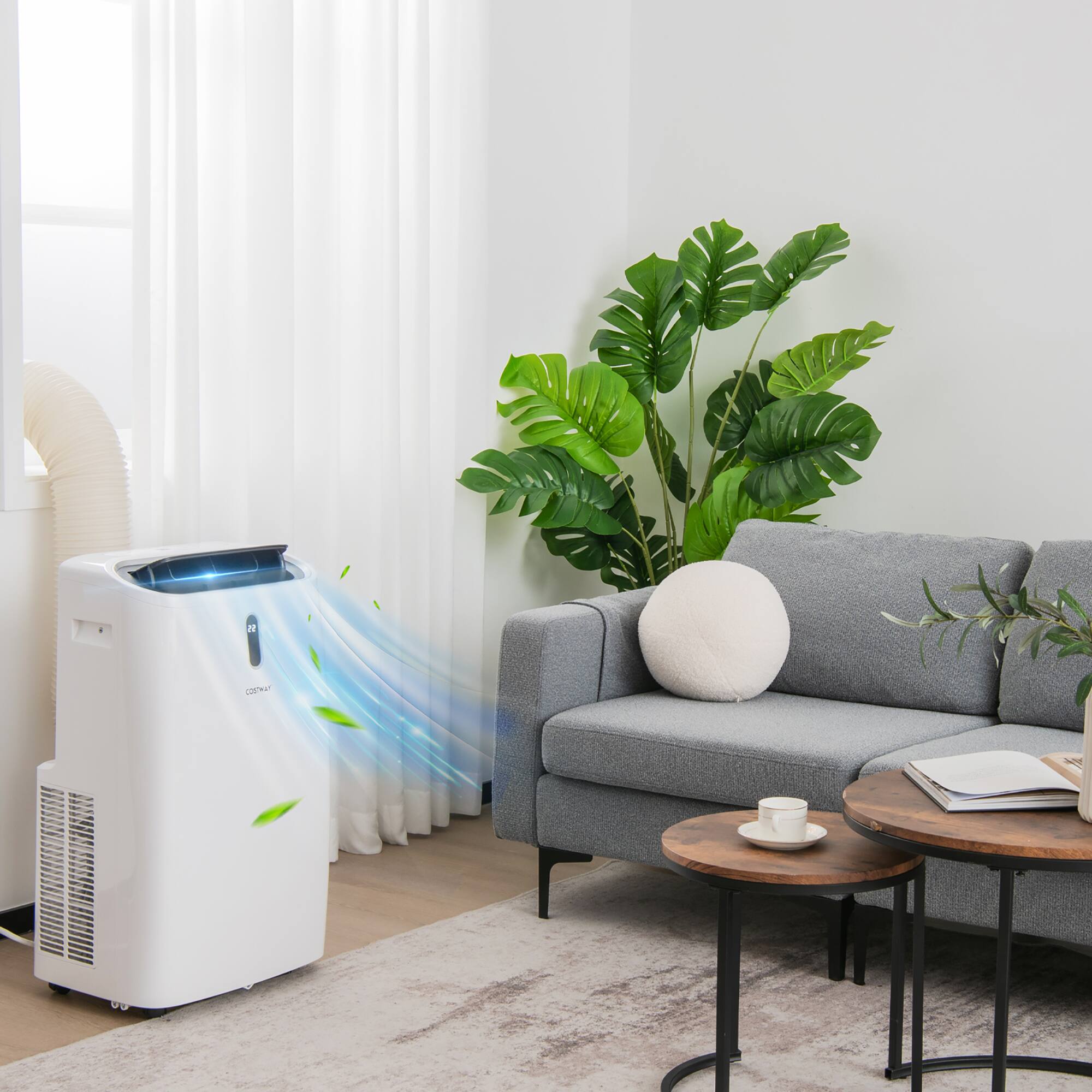 Angle. Costway - 8800 BTU Portable Air Conditioner Cools up to 450 sq.ft 4-in-1 Air Cooler w/ APP & WiFi Smart Control - White.