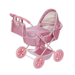 Teamson Kids - Pink Baby Doll Bassinet Pram with Cover