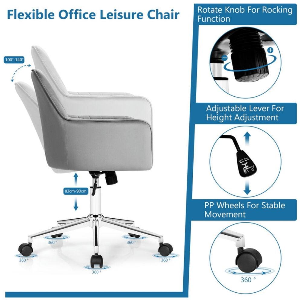 Rotate Knob For Rocking Flexible Office Leisure Chair Function + 100-140* Adjustable Lever For Height Adjustment 83cm-90cm PP Wheels For Stable Movement 360*
