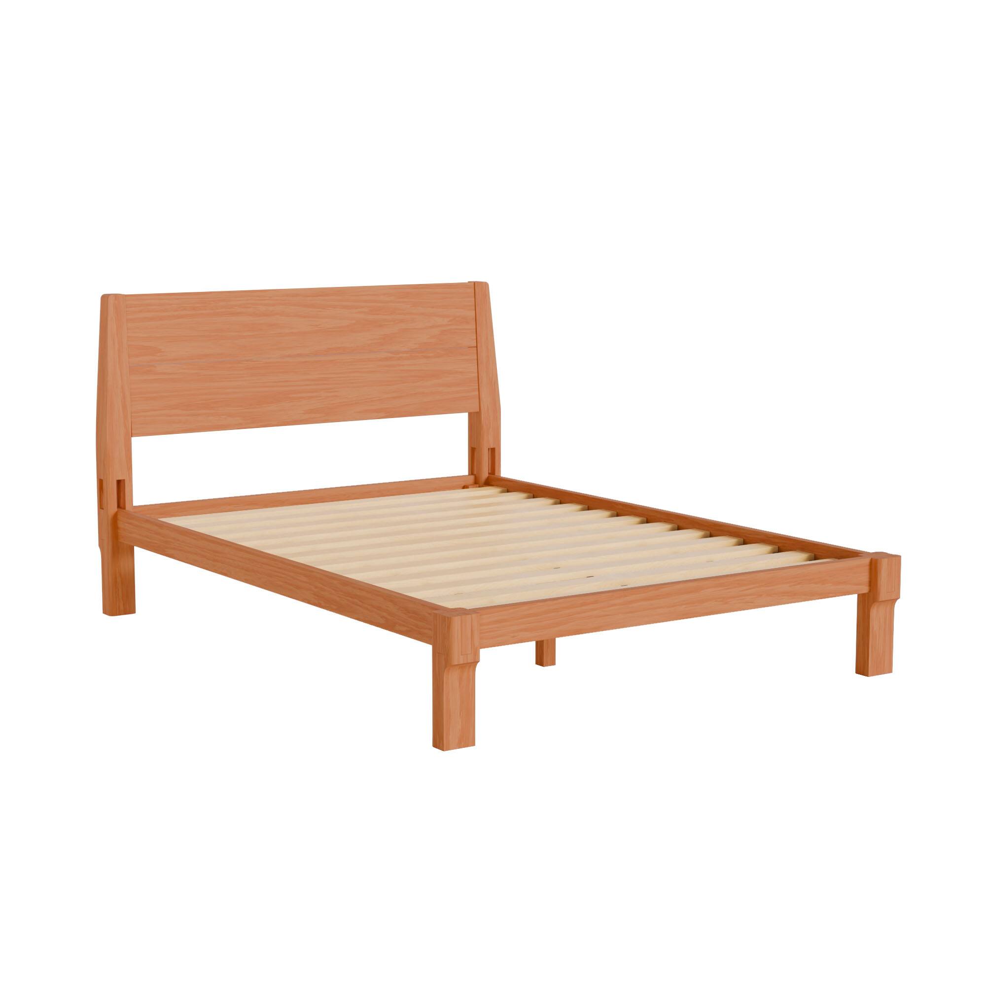 Front. FlexiSpot - Kana Japanese Joinery Solid Wood Platform Bed Frame with Headboard - Oak.