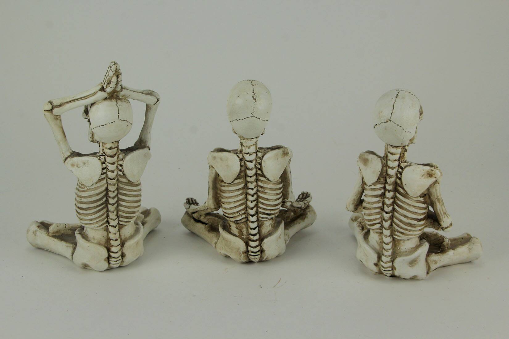 Alt View 3. Zeckos - Bone Stretchers Yoga Skeleton Figurines with LED Eyes Set of 3 - Off-white.