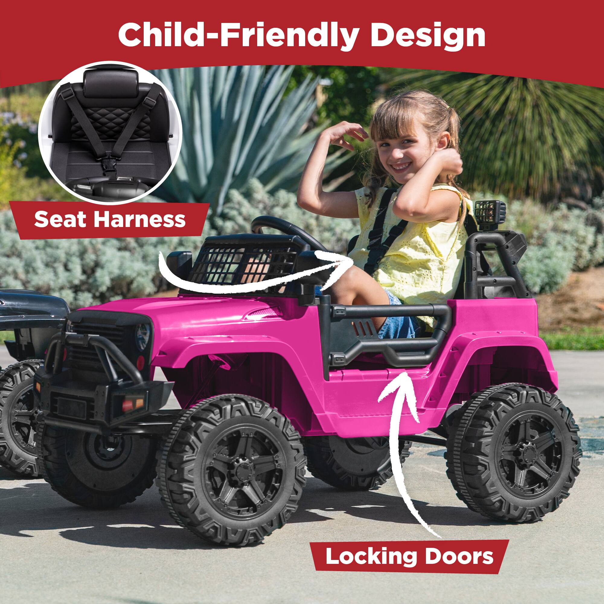 Child-Friendly Design

- Seat Harness
- Locking Doors