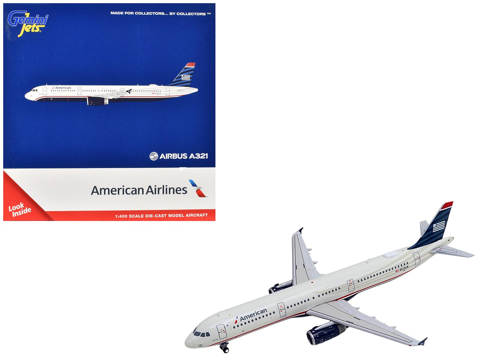 Gemini Jets  
MADE FOR COLLECTORS... BY COLLECTORS™  

American Airlines  
AIRBUS A321  

1:400 SCALE DIE-CAST MODEL AIRCRAFT  

Look Inside