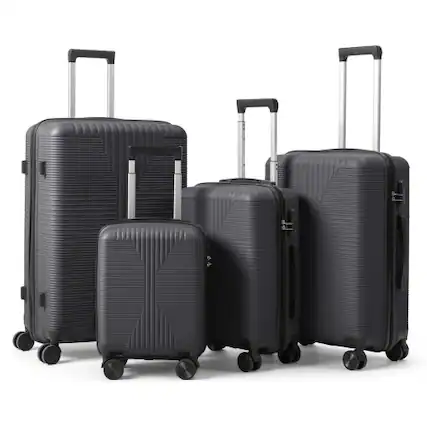 Front. Winado - 16"/20"/24"/28" Carry on 4 Piece PP Hardside Luggage Suitcase Set with Built-in Lock Spinner Wheels for Travel Business - Dark Grey.