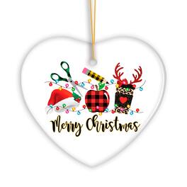OrnamentallyYou - Merry Christmas Plaid Teacher Ornament School Professional Gift Heart Version - Multi-colored