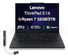 Lenovo - Upgraded - Thinkpad E14 Laptop 14.0 WUXGA Display (Ryzen 7 250, 32GB, 2TB SSD, AMD Radeon 780M, Win 11 Pro) w/USB Hub