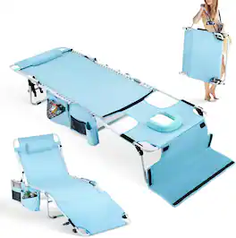 Winado - Foldable Tanning Chair with Face Hole, Carrying Bag for Sun Tanning, Laying Out Chairs, Tanning Lounger Outdoor Beach - Blue